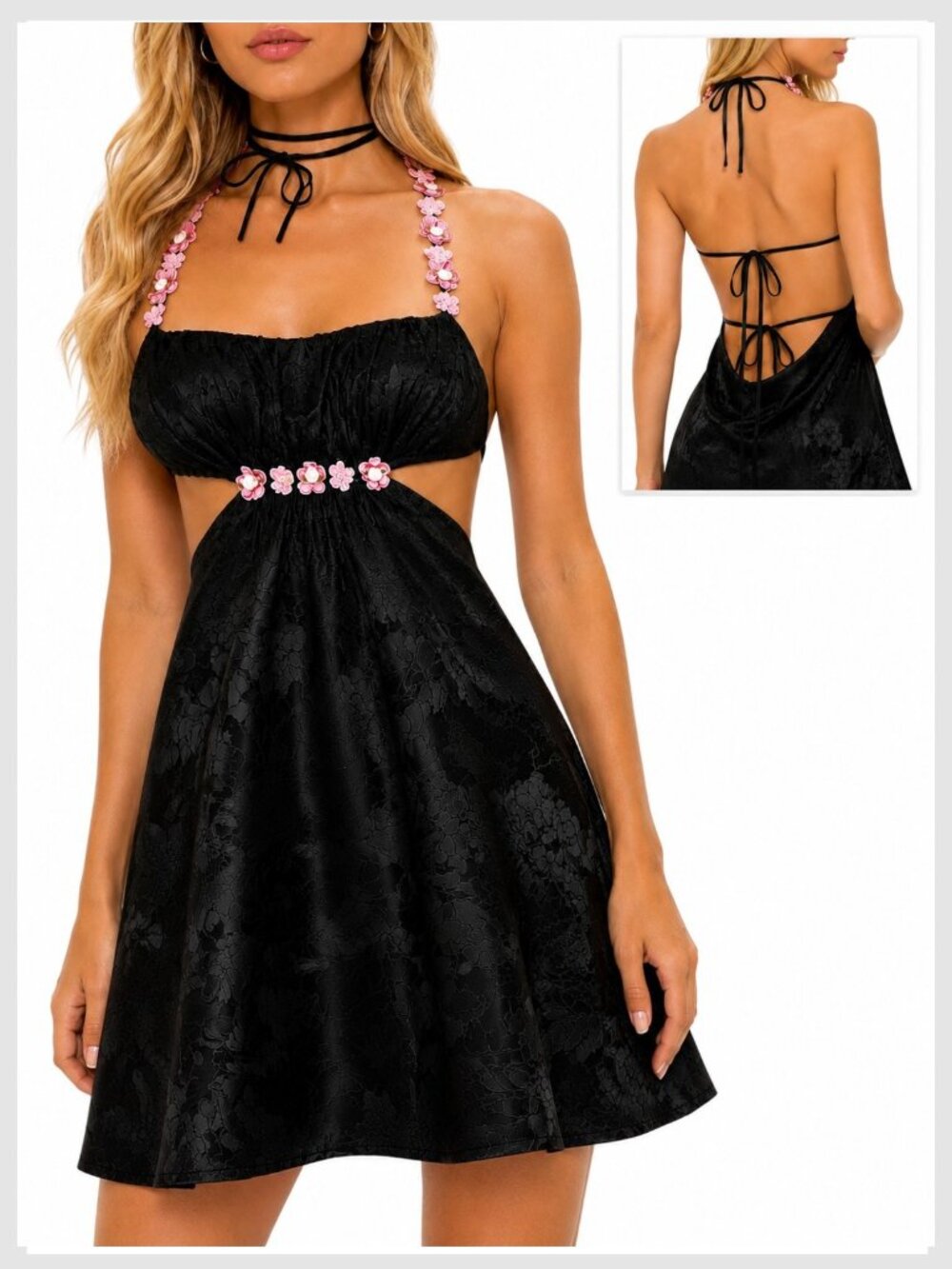 For Love & Lemons Millie Slip Dress Black Pink Halter S